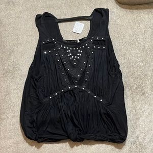 Free People Black with Decals Tank Top. Little mirror bits and a cut-out design